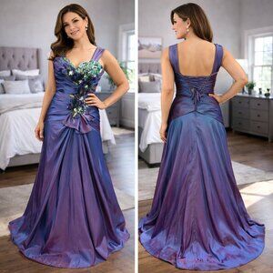 Precious Formals Purple Peacock Taffeta Y2K Formal Gown $420